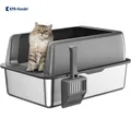 Produktbild: Hygienische Katzentoilette aus Edelstahl mit hohen Seiten und Deckel - 61cm XXL
