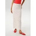Produktbild: Maxirock ANISTON CASUAL, Damen, Gr. 40, weiß (wollweiß, rot, hellgrün), Jersey, Obermaterial: 98% Polyester, 2% Elasthan, Strukturmuster, bedruckt, figurbetont knöchelfrei, Röcke Maxirock, allover mit Kirschen bedruckt