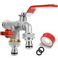 Produktbild: SPGOOD Premium Garten Wasserhahn, 1/2 Doppel Messing Wasserhahn Rost- + mit 2 Schlauchanschlüsse + 1x Trommeldichtband, Doppelgelenk und Schlauchtülle für Garten(Rot)