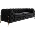 Produktbild: S-Style Möbel Chesterfield-Sofa, Schwarz, Textil, Echtholz,Buche, Birke, 3-Sitzer, Füllung: Polyetherschaumkern, 225x75x100 cm, Hergestellt in Europa, Blauer Engel, FSC Mix, Oeko-Tex®, Wohnzimmer, Sofas & Couches, Sofas, 3-Sitzer Sofas