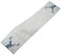 Produktbild: Raebel Tischläufer lang 40x175 cm hellgrau weiß eisblau Bedruckt und Stickerei Hirsch Weihnachten Tischdeko