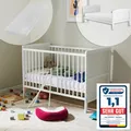 Produktbild: Babybett umbaubar zu Kinderbett 60x120 mit Matratze, Lattenrost und Raufallschutz Vollholz 120 x 60 | weiss sehr stabil  Europe
