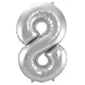 Produktbild: Folat XL Folienballon Zahl 8 in silber, 86 cm, 1 Stück, Helium Ballon (unbefüllt) - Luftballon