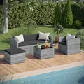 Produktbild: STEELSØN Zethora Rattan Gartenmöbel Set 4-TLG., 5 Personen, Grau/Anthrazit