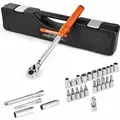 Produktbild: VEVOR Klick-Drehmomentschlüssel, 3/8 Zoll Antrieb 5-60 N.m, Zweiwege-Drehmomentschlüssel mit Stecknüssen & Verlängerung & Bohrer, 72 Zähne ±3 %