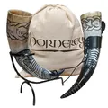 Produktbild: Hornerey Trinkhorn Set Floki's Horn mit Ständer und Gürtelhalter, 500 ml, Wikinger Trinkhorn Set mit Ständer und Gürtelhalter, Methorn, LARP, Horn