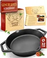 Produktbild: KRUSTENZAUBER Gusseisenpfanne Induktion 32cm Doppelgriff - inkl. Anleitung und Rezeptbuch - Geschliffene Pfanne Gusseisen, Eisenpfanne, Cast Iron Pan, Gusspfanne, Gusseiserne Pfanne, Gusseisen-Pfanne