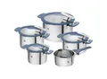 Produktbild: Zwilling Kochtopfset Simplify, Pastellblau, Metall, Glas, 5-teilig, 16 cm,20 cm,16 cm, rund, Messskala, backofengeeignet, kratzfest, hitzebeständige Griffe, Abgießfunktion, mit Silikongriffen, hitzebeständig,mit Silikonring, aufstellbar, Kochen, Töpfe, Topfsets