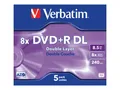 Produktbild: Verbatim 5 x DVD+R DL - 8.5 GB (240 Min.) 8x - mattsilber - Jewel Case (Schachte