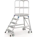 Produktbild: Podesttreppe fahrbar, Alu, 600x800 mm (BxT) Plattform, Geländer 1.000 mm hoch