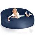 Produktbild: Green Bean Jumbo Max Riesensitzsack mit Memory-Schaum Flockenfüllung – Sitzsack XXL aus flauschigem Velours in 6ft (180x120cm) Dunkelblau – Indoor Lounge-Sitzsack waschbar & gemütlich