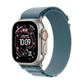 Produktbild: Apple Watch Ultra 3 GPS + Cellular 49 mm Premium Smartwatch für Lauftraining und Kombinationssport mit robustem Titangehäuse in Natur und Alpine Loop in Hellblau (Large)