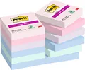 Produktbild: Post-it Super Sticky Notes Soulful Collection, Packung mit 12 Blöcken, 90 Blatt pro Block, 47, 6 mm x 47, 6 mm, Pink, Lila, Grün, Grau, Blau - Extra-stark klebende Notizzettel für To-Do-Listen