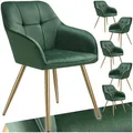 Produktbild: tectake® Samt Stuhl, Esszimmerstuhl mit Stepp Samtstoff, Küchenstühle modern, gemütlicher Sessel Wohnzimmer, Armlehnstuhl Esszimmer, Dining Lounge, Schminktisch Stuhl - dunkelgrün/Gold, 6er Set