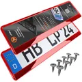 Produktbild: Kennzeichenhalter Nummernschildhalterung Auto Rot Chrom universell 520x110mm inkl. 8 Schrauben Kennzeichenhalterung Nummernschildhalter pkw 2 Stück