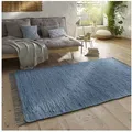 Produktbild: TaraCarpet Teppich Flickenteppich TaraCarpet Sylt mit Fransen, rechteckig, Höhe: 5 mm, Wohnzimmer Schlafzimmer Küchenteppich blau 070x250 blau 70 cm x 250 cm x 5 mm