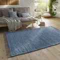 Produktbild: Taracarpet Handwebteppich Läufer Fleckerl Teppich Uni waschbar aus Baumwolle für Wohnzimmer und Küchenteppich 070x250 cm blau