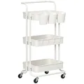 Produktbild: HOMCOM Servierwagen mit 3 Etagen Küchenwagen mit Griff Rollen Küchenregal mit Haken und Ablagekörben, Allzweckwagen Küchenrollwagen für Küche Büro Badezimmer, Weiß