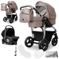 Produktbild: Bergsteiger Capri Kombikinderwagen 4-in-1 – Babywanne, Sportsitz, i-Size Babyschale & Isofix-Station, Luftreifen, höhenverstellbar, faltbar, Zubehör