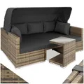 Produktbild: tectake® Rattan Sonneninsel Sitzgruppe, Alu Lounge Möbel Set inkl. Sofa mit Sonnendach, Hocker, Sesseln und Tisch, Outdoor Gartenmöbel, Loungemöbel Balkon & Garten, Terrassenmöbel, wetterfest - Natur
