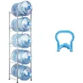 Produktbild: VEVOR Wasserkrughalter mit 5 Ebenen, 5 Gal Wasserflaschenhalter, einreihiges Wasserflaschenregal aus Eisen für 5 Flaschen, robustes Wasserkrugregal Wasserkrughalter für Küche Büro Wohnzimmer Silber