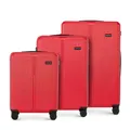 Produktbild: WITTCHEN Stripes Line Kofferset 3-teilig | ABS-Hartschalenkoffer, 4 Rollen 360° | Koffer Set Handgepäck/Mittel/Groß (36/65/96 l) | Zahlenschloss & Teleskopgriff | Farbe: Rot
