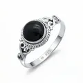 Produktbild: mantraroma Silberring BAGHIMI rund aus 925 Silber mit Onyx (Ring mit Schmuckbeutel), Damenring aus 925er Silber schwarz 54