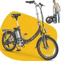 Produktbild: aktivelo E-Klapprad, 20 Zoll E-Bike, Faltrad mit wartungsfreiem 250 W Mittelmotor mit 5 Motorunterstützungsstufen, 65 km Reichweite, 7 Gang Schaltung - Silber