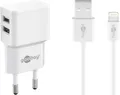 Produktbild: Goobay Apple Lightning Dual Ladeset 2,4 A - Netzteil mit 2x USB-Buchse und Apple Lightning-Kabel 1m (weiß)