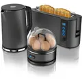 Produktbild: Arendo - Wasserkocher mit Toaster und Eierkocher SET Edelstahl Grau Wasserkocher 1,5L 40° - 100°C, Toaster 2 Scheiben LED-Display 6 Bräunungsgrade