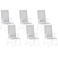 Produktbild: Gartenstuhl 6er Set Grau und Weiß Aluminium mit Stoffbespannung Verstellbar Klappbar Modern Terrasse Outdoor Balkon Ausstattung Sitzmöbel