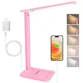 Produktbild: Jumoking Schreibtischlampe LED Dimmbar Augenschutz,Desk Lamp mit 5 Farben und 5 Helligkeitsstufen,Tischlampemit USB Ladeanschluss Touch Steuerung für Kinder, Schlafzimmer, Lektüre, Büros (Pink)