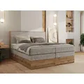 Produktbild: MKS MEBLE Boxspringbett WOOD CLASSIC KING, Doppelbett mit zwei Multipocket-Matratze und Topper T25, hohe Kopfteil, Stauraum - 180 x 200 cm - H3 - B... - Beige
