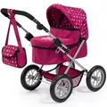 Produktbild: Bayer Design 13067AA Puppenwagen Trendy, mit Tasche, höhenverstellbarer Griff, große Räder, integrierter Korb, faltbar, Bordeaux, Rosa, Fee