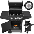 Produktbild: Juskys BBQ Gasgrill Louisiana 3 Brenner 8,1 kW - Gas Grillwagen inkl. Grillrost, Deckel - Grill mit Thermometer, Warmhalterost, Seitenablagen & Plane