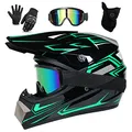 Produktbild: UIGJIOG Downhill Motorradhelm Kinder, Helm Set Herren ATV Motorradhelm D.O.T Zertifizierter Helm Mit Brille Handschuhe, Integralhelm MTB Inklusive 4 Größen Helmfutter,B