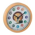 Produktbild: Relaxdays Wanduhr Kinder, Ø 30 cm, Kinderzimmeruhr Löwe, Bunte Zahlen, Uhrzeit Lernen, Lernuhr Junge & Mädchen, gelb