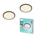 Produktbild: Philips LED Badezimmer Deckenleuchte Superslim, schwarz, 15W, warmweißes Licht 2.700K, 3 Lichteinstellungen - dimmen ohne Dimmer, IP44 Schutz, Doppelpack
