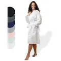 Produktbild: SIEGENTHAL Morgenmantel SIEGENTHAL® Damen Bademantel Waffelpique 100% Baumwolle Schalkragen, Schalkragen, elegante Gürtel, saugfähige Baumwolle, pflegeleicht und langlebig, praktische Taschen weiß L-XL