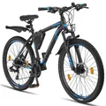 Produktbild: Licorne Bike Effect Premium Mountainbike in 26, 27,5 und 29 Zoll - Fahrrad für Jungen, Mädchen, Herren und Damen - Shimano 21 Gang-Schaltung - Herrenrad Zoll:26.00;Farbe:Schwarz/Blau (2xDisc-Bremse)