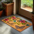 Produktbild: BRUBAKER Fußmatte für Außen und Innen - 3D Schmetterling mit Blumen und Hello - 45 x 75 cm Schmutzfangmatte aus Kokos - Antirutsch Fußabtreter Wetterfest und rutschfest - Türmatte für Haustür