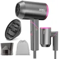 Produktbild: Föhn Ionen Haartrockner mit Diffusor - DEWILY Reisefön Klappbar Klein，Haarföhn lockenföhn leise, Fön, Hair Dryer mit 3 Heizstufen (Grau – 2 Düsen)