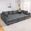 Produktbild: riess-ambiente Moderne XXL Wohnlandschaft KENT 305cm anthrazit Cord inkl. Hocker Federkern Sofa Couch Bigsofa - Grau