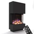 Produktbild: GLOW FIRE Kaminofen PR14 mit realistischem 3D E-Motion LED-Feuer - Stand-Elektrokamin mit Heizung und Kaminfeuer, Knistereffekt & Timer, max. 1500 W, 85x150x35cm, Schwarz