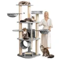 Produktbild: HAPPYPET Großer Kratzbaum Stabil 'Parker' 171 cm - 11 cm Stämme, Haus & Spieltunnel, Große Liegemulden, Kratzrolle, Kletterbaum XXL Katzenbaum für Katzen, Grau