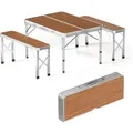 Produktbild: Wiltec Koffertisch mit 2 Bänken Holzdesign Aluminium Campingtisch Klapptisch