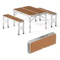 Produktbild: Koffertisch Mit 2 Bänken Holzdesign Aluminium 90x66x70 Cm Campingtisch Klappbar Sitzgruppe Campingmöbel Outdoor Camping Tisch Faltbar - Wiltec