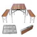 Produktbild: Alu Koffertisch 2 Bänke Holzdesign klappbar Falttisch Campingtisch Klapptisch