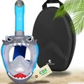 Produktbild: Khroom Schnorchelmaske Kinder ab 3 Jahre | TÜV geprüft & CO2 sicher | Vollgesichtsmaske / Tauchmaske Kinder ganzes Gesicht | Tauchermaske mit Tragetasche (Hai Blau+Case)