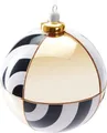 Produktbild: BRUBAKER Weihnachtsbaumkugel Premium Weihnachtskugel mit Kreis Muster - Gold, Schwarz und Weiß (1 St), 10 cm Glas Baumkugel mit Porzellan Topper - Handarbeit Christbaumkugel